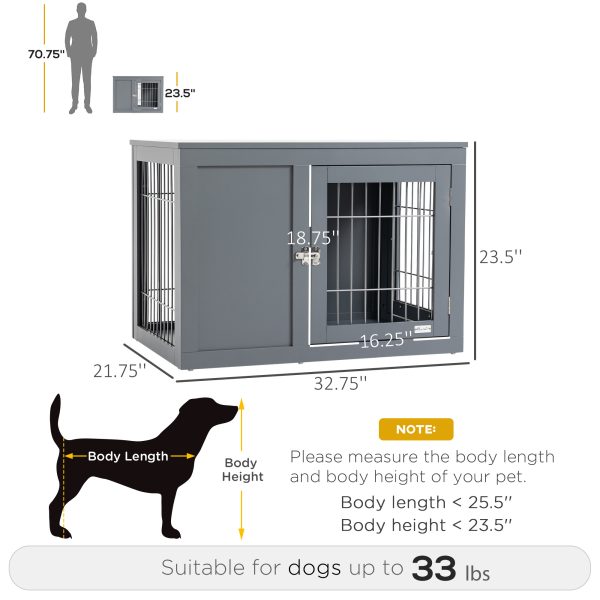 Dog Cage Furniture Metal Indoor Pet Cage Cage, Double Door End Table, Small & Medium Dog House Locks, Grey - Image 2