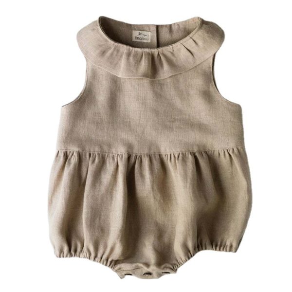 Solid Color Sleeveless Ruffled Collar Baby Jumpsuit - Image 5
