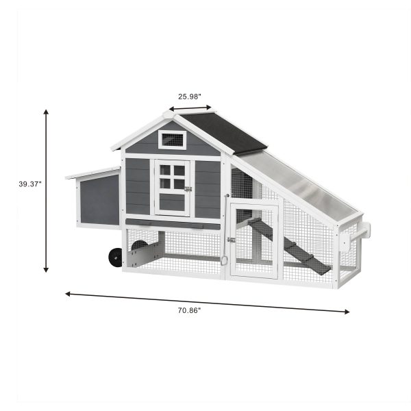 Removable Tray Ramp Wooden Outdoor Chicken Hutch Coop With Running Cage With Wheels - Image 6