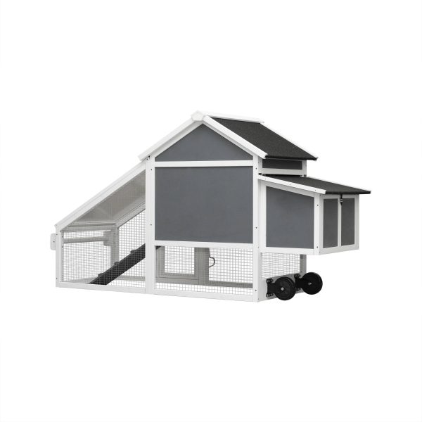 Removable Tray Ramp Wooden Outdoor Chicken Hutch Coop With Running Cage With Wheels - Image 3