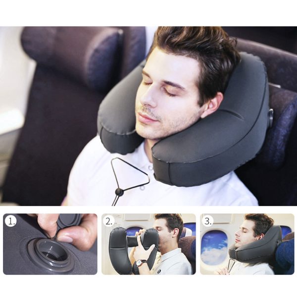 Hooded Travel Pillow H Shaped Inflatable Neck Pillow Folding Lightweight Nap Car Seat Office Airplane Sleeping Cushion Pillows - Image 3