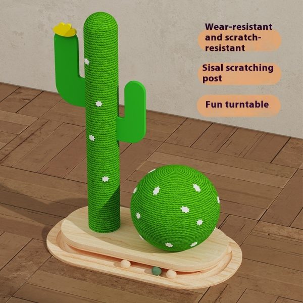 Cactus Cat Toy Wheel Grab Pillar Solid Wood - Image 4