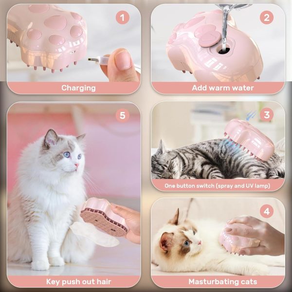 Self-Cleaning Cat Steam Brush For Shedding 4 In-1 Pet Grooming Massage Steam Brush Silicone Cat Dog Brushes With Release Button Gently Removes Loose Fur For Both Long And Short Hair Pets - Image 7