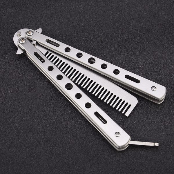 Outdoor Foldable Comb Stainless Steel Practice Training Butterfly Knife Comb Beard Moustache Brushe Salon Hairdressing Hair Styling Tool - Image 6