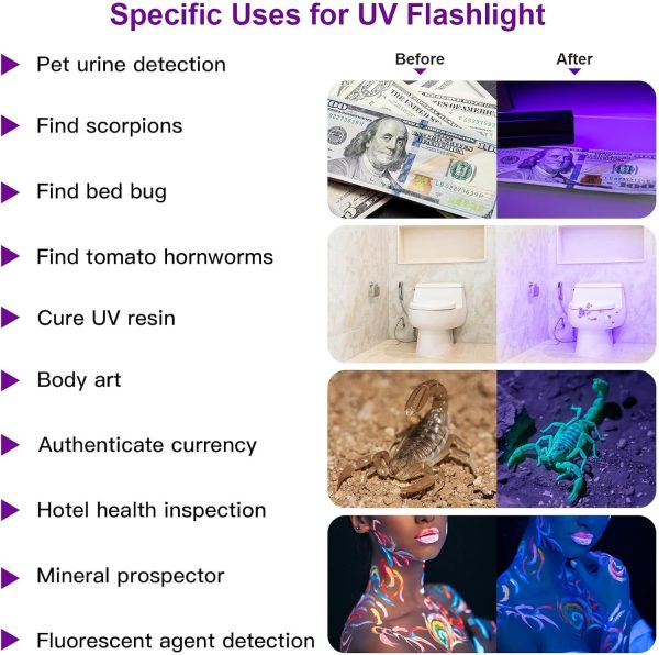 UV Flashlight LED Handheld Blacklight Flashlight Mini Light Torch Detector For Dog Pet Urine Stains Bed Bugs And Scorpions Batteries Not Included - Image 10