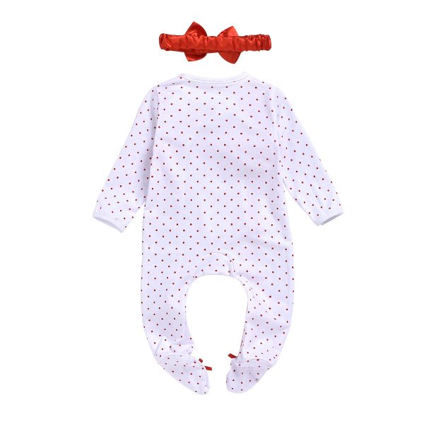 Infant Polka Dot Bowknot Long Romper Headdress Romper - Image 4