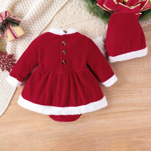 Christmas Pleuche Long Sleeve Stitching Furry Skirt Belt Hat Bottom-covering Rompers - Image 2