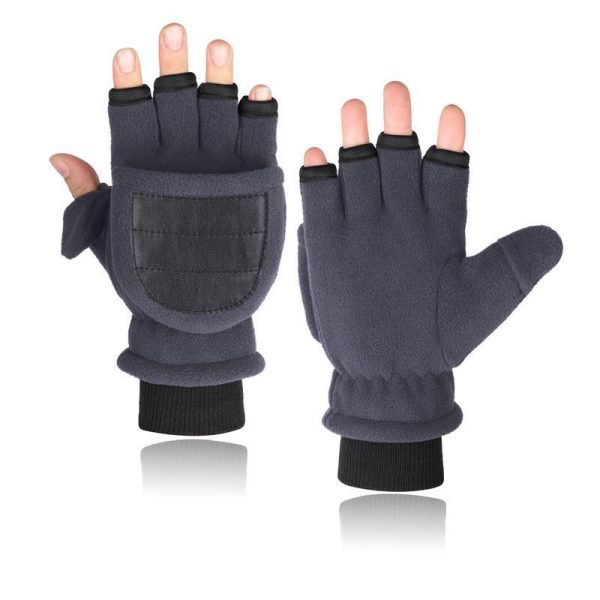 Double-layer Velvet Gloves Flip Touch Screen Half Finger Gloves - Image 6