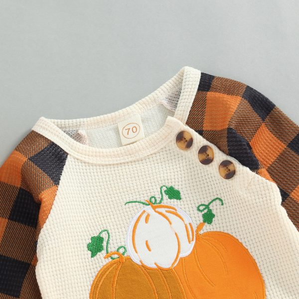 Children's Clothing Pumpkin Element Long-sleeved Patchwork Romper - Image 5