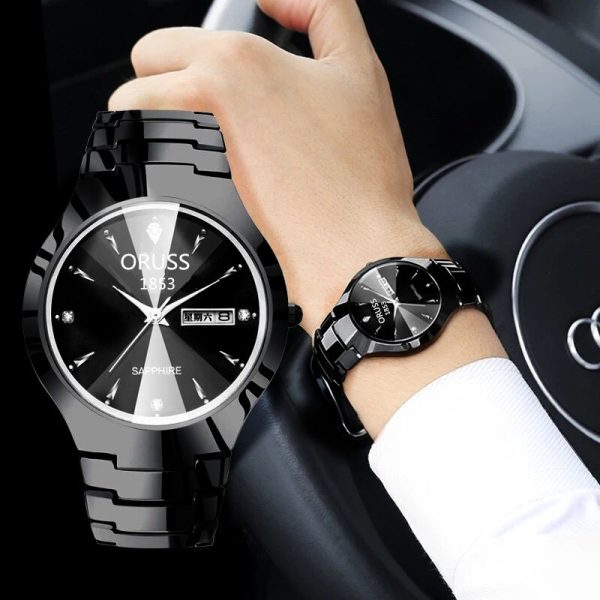 Tungsten Steel Color Waterproof Fashion Student Couple Calendar Quartz Watch - Image 2
