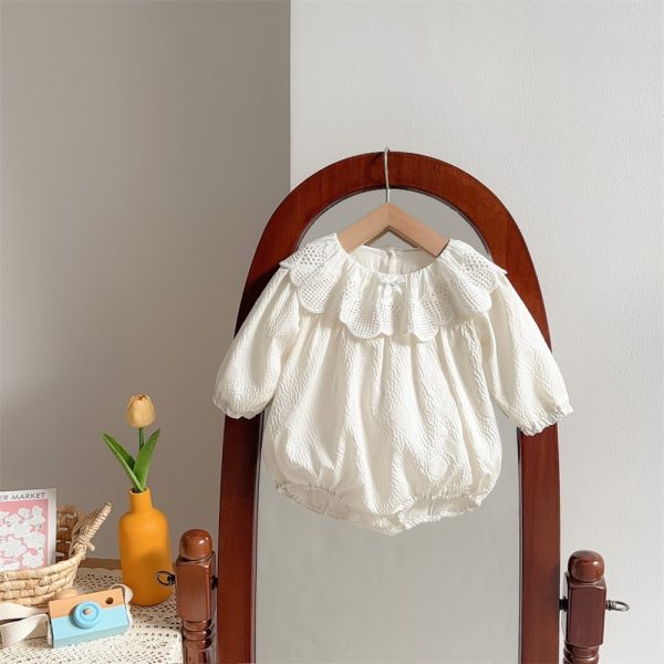 Newborn Hollow Out Lace Collar Long Sleeve Onesie