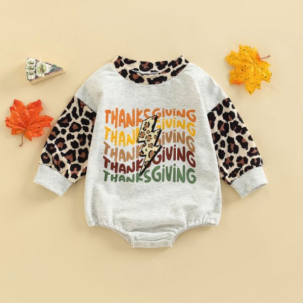 Boys Romper Leopard Patchwork Print Long Sleeve Crew Neck - Image 2