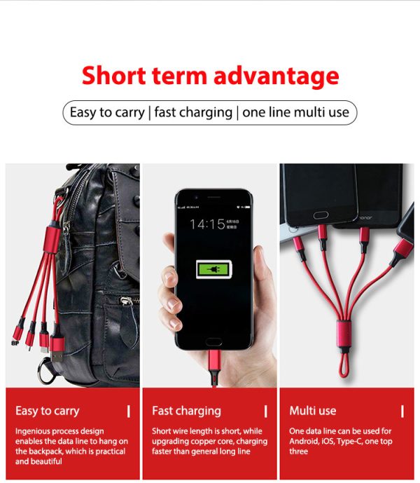 Keychain Three-in-one Data Cable Three-head Charging Cable - Image 2