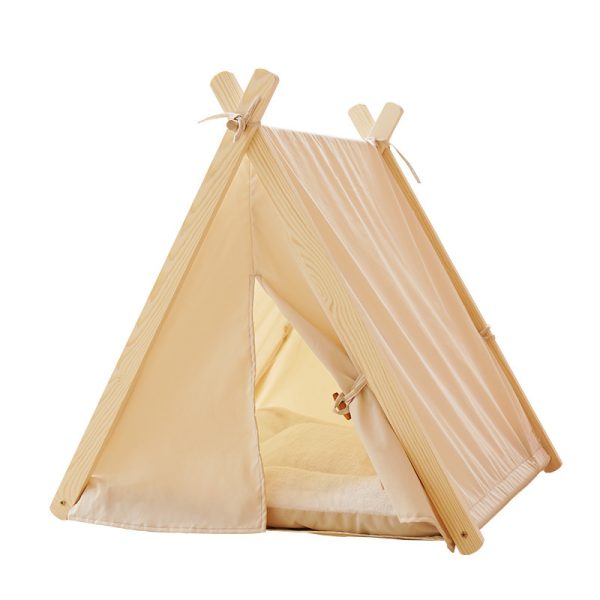 Pet Tent Cat Litter Removable And Washable Striped Canvas Solid Wood - Image 4