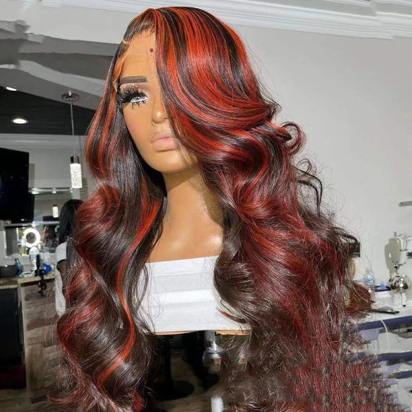 Lace Frontal Burgundy Highlight 13X4 4x4 Closure Wigs - Image 5