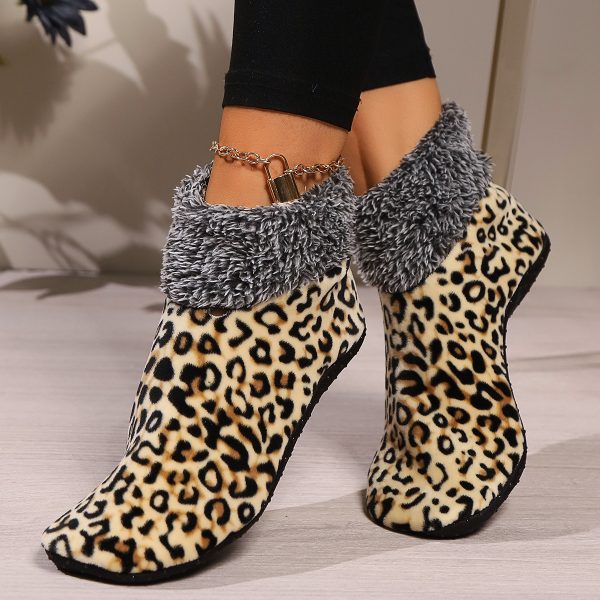 Casual Plus Size Warm Women Winter Leopard Print Room Socks