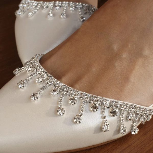 Tassel Rhinestone Decorative White Flat Shoes - Image 4