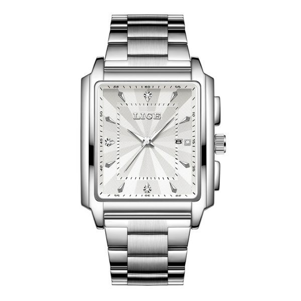 Men's Square Large Dial Steel Belt Simple Watch - Image 4