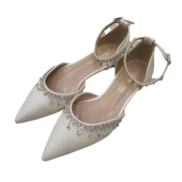 Tassel Rhinestone Decorative White Flat Shoes - Image 5