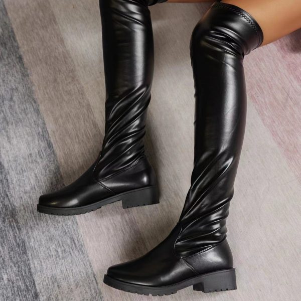 Women's Over-the-knee Stretch Low Heel Chunky Heel Boots - Image 3