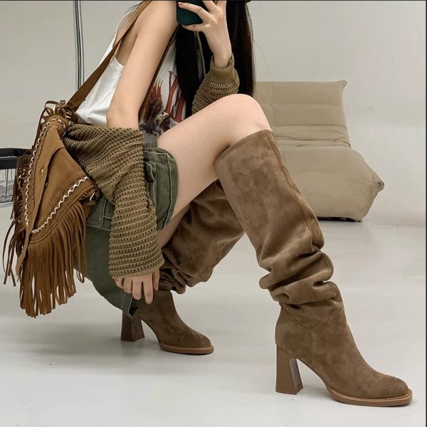High Leg Boot High Heel Riding Boots Square Head Small Thick Leg Length - Image 2