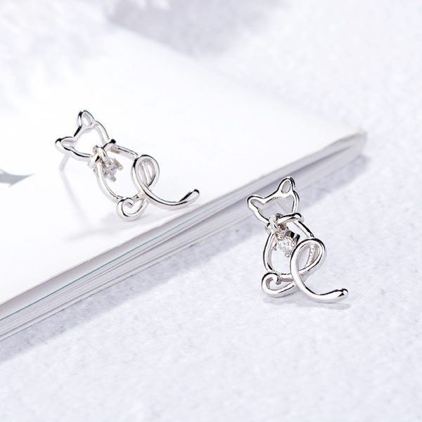 Lady Simple Cute Alloy Cat Earrings - Image 3