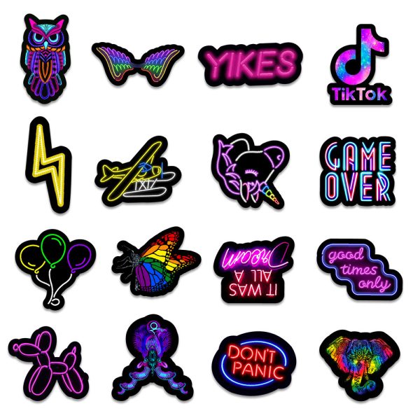 50 New Neon Stickers Car Trunk Phone Water Cup Decoration Stickers - Image 5