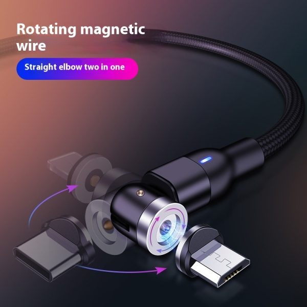 Flat Elbow Magnetic Suction Fast Charge 540 Degrees Three-in-one Data Cable