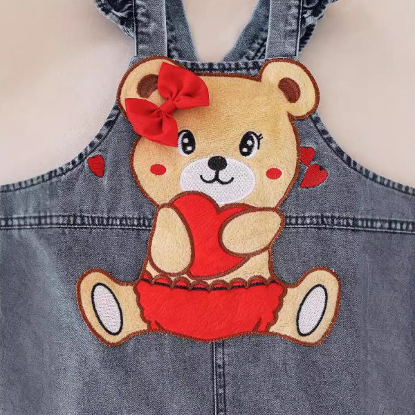 Children's Cute Bear Embroidered Denim Suspender Pants Suit - Image 4