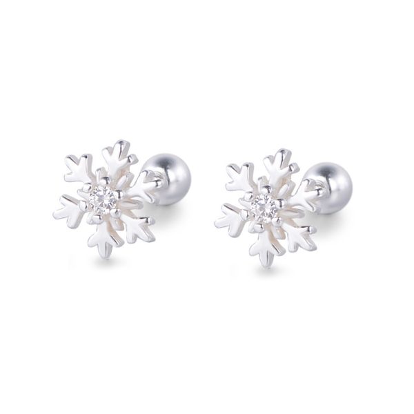 S999 Silver Earrings Ear Bone Pin Simple Snowflake Ear Bone Stud Diamond - Image 4