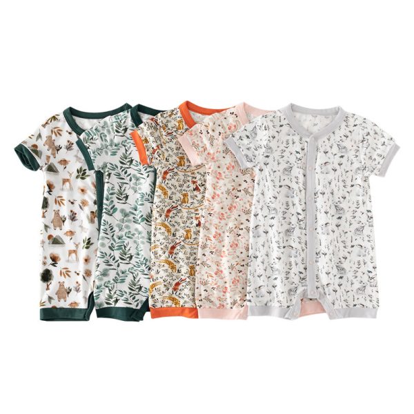 Bamboo Fiber Baby Jumpsuit Short Sleeve Thin Onesie - Image 5