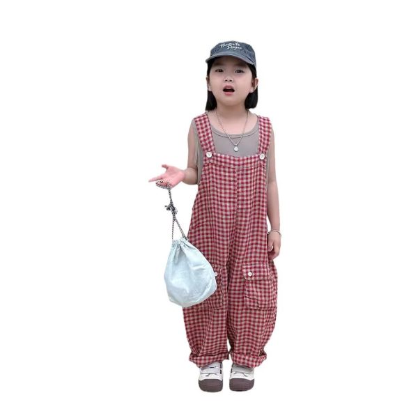 Crawler Generation 2024 Summer New Girl's Suspenders Plaid - Image 5