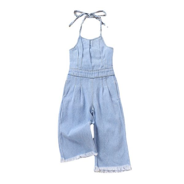 Girls Hollow-out Camisole Denim Jumpsuit - Image 5