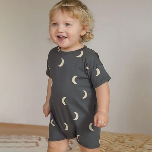 Baby Cotton Summer Crooked Moon Jumpsuit Romper