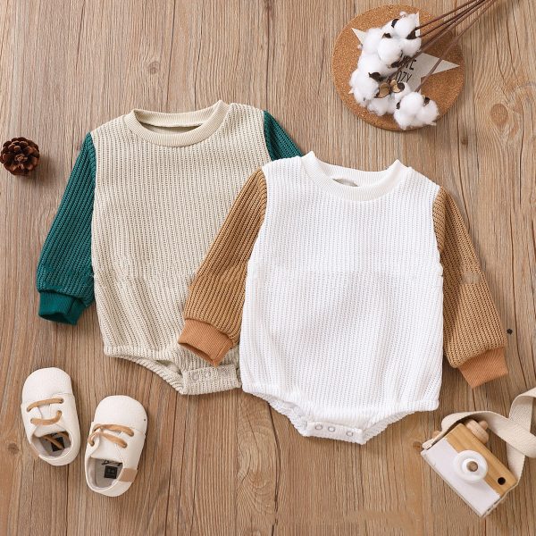 Infant Neutral Men's And Women's Green Brown Color Matching Sweater