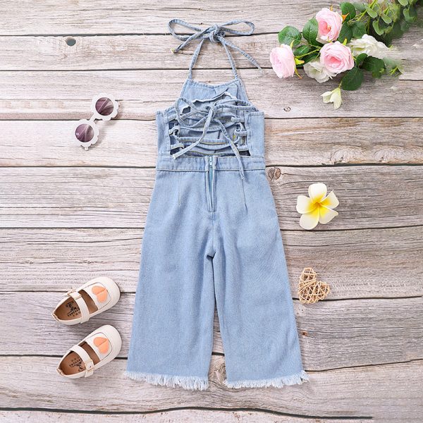 Girls Hollow-out Camisole Denim Jumpsuit - Image 4