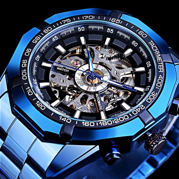 Casual Hollow Blue Plating Automatic Mechanical Watch - Image 4