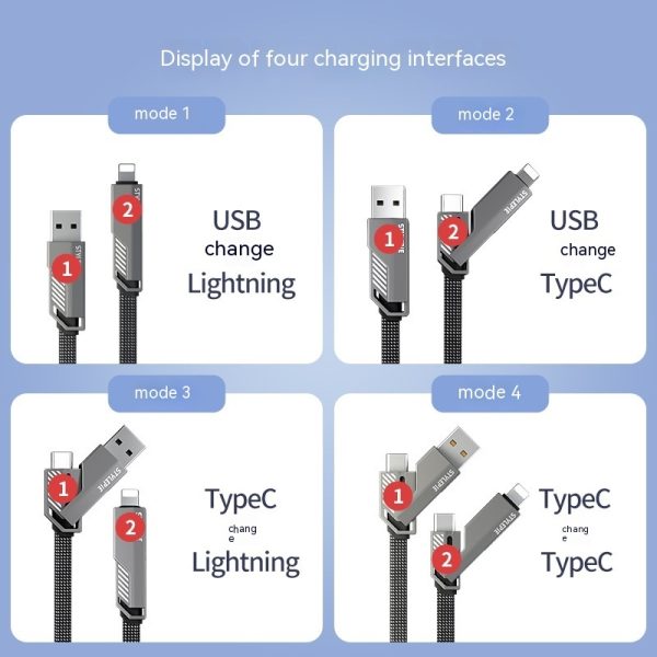 Keychain Four-in-one 60W Fast Charge Portable Short Data Cable - Image 3