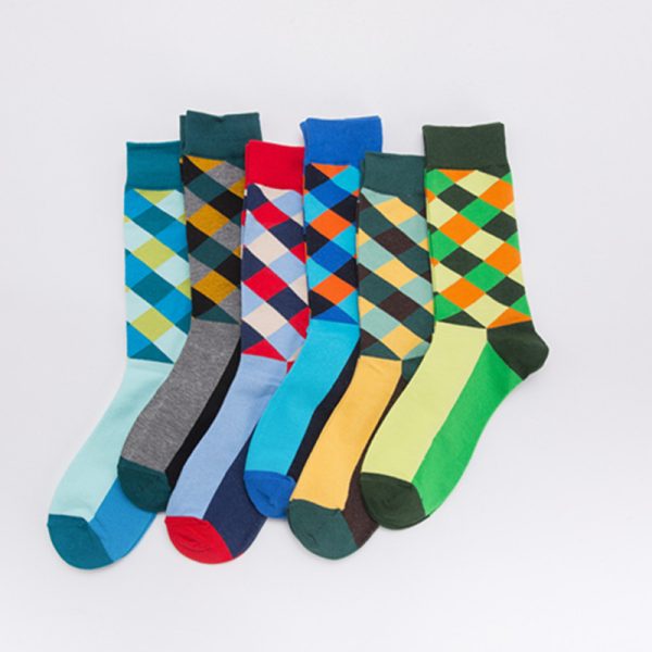 Color Diamond Lattice Men's Mid-calf Length Sock - Image 2