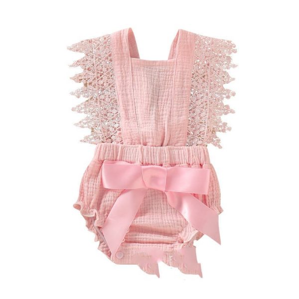 European And American Cute And Popular Baby Romper Lace Cotton And Linen Bow Romper - Image 8