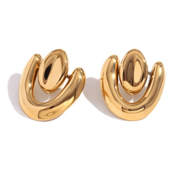 Stainless Steel 18K Gold Plating Geometric Stitching Irregular Heart Stud Earrings - Image 6