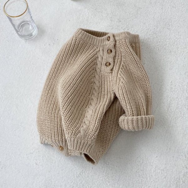 Infants Baby Solid Color Knitted Romper Loose Pullover Long Sleeve Triangle - Image 3