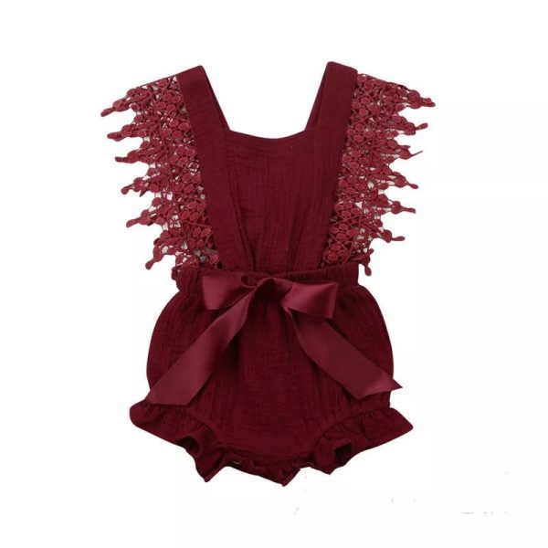 European And American Cute And Popular Baby Romper Lace Cotton And Linen Bow Romper - Image 2