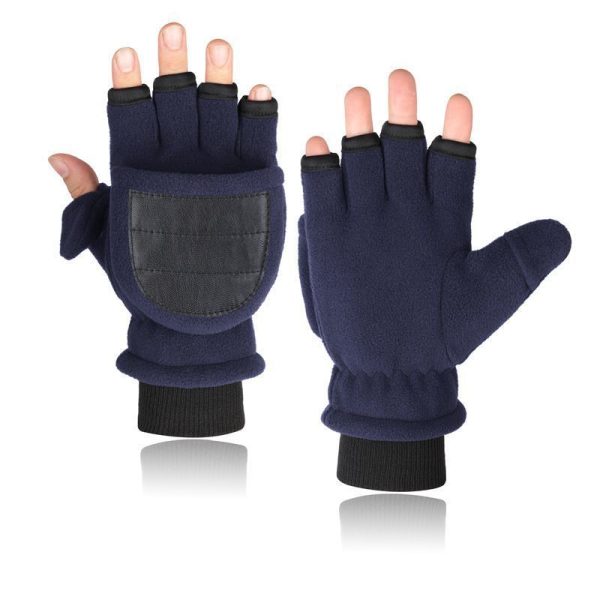 Double-layer Velvet Gloves Flip Touch Screen Half Finger Gloves - Image 7