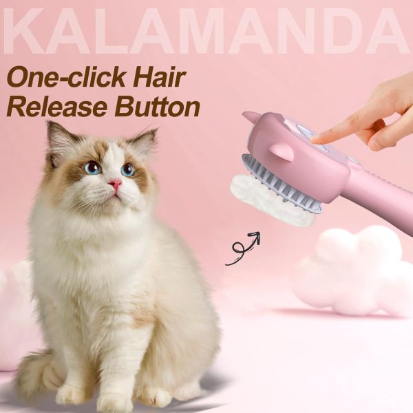 Cat Steam Brush 4 In 1 Steamy Cat Brush With Handle Rubber Pet Misting Brush With Release Button Dog Comb With Cleanser For Indoor Kittens Small Animals - Image 6