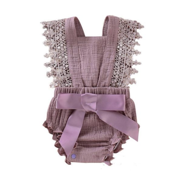 European And American Cute And Popular Baby Romper Lace Cotton And Linen Bow Romper - Image 6