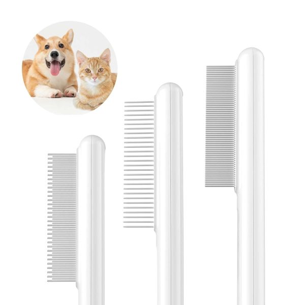 Cat Combs Rounded Stainless Steel Teeth Smooth Tips For Removing Loose Hair Pet Massage Tool For Long Short-Haired Pets Removing Flea And Lice Suitable For Cats