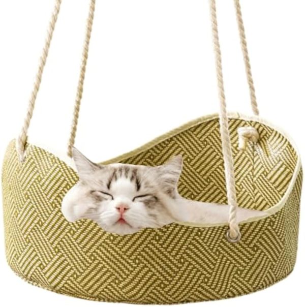 Breathable Cat Hammock - Rattan Crafted Cat Cage With Metal Hooks - Indoor Outdoor Pet Bed- Comfortable Cat Perch For Sleeping Playing Climbing, And Lounging - Image 5