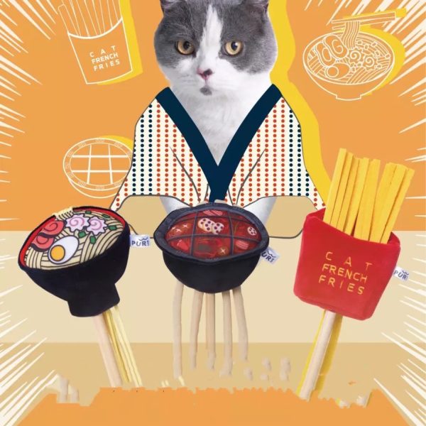 Hot Pot Ramen Fries Funny Cat Stick Toy