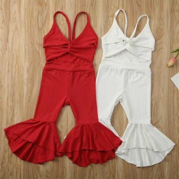 Hang Strip Solid Color One-piece Two-color Solid Color Fashion Sleeveless Jumpsuit For Baby Girl